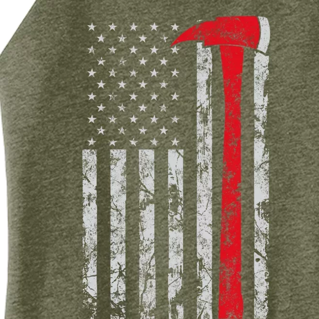 Thin Red Line Axe American Flag Patriot Firefighter Gift Women’s Perfect Tri Rocker Tank