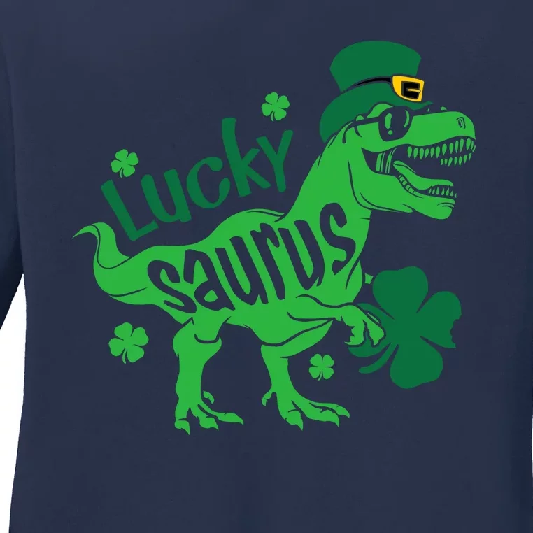 T Rex Lucky Saurus Rex St Patricks Day Ladies Long Sleeve Shirt