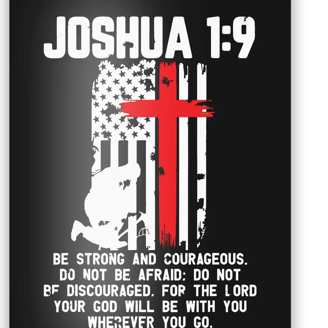 Thin Red Line Firefighter Cross Bible Verse Christian Poster