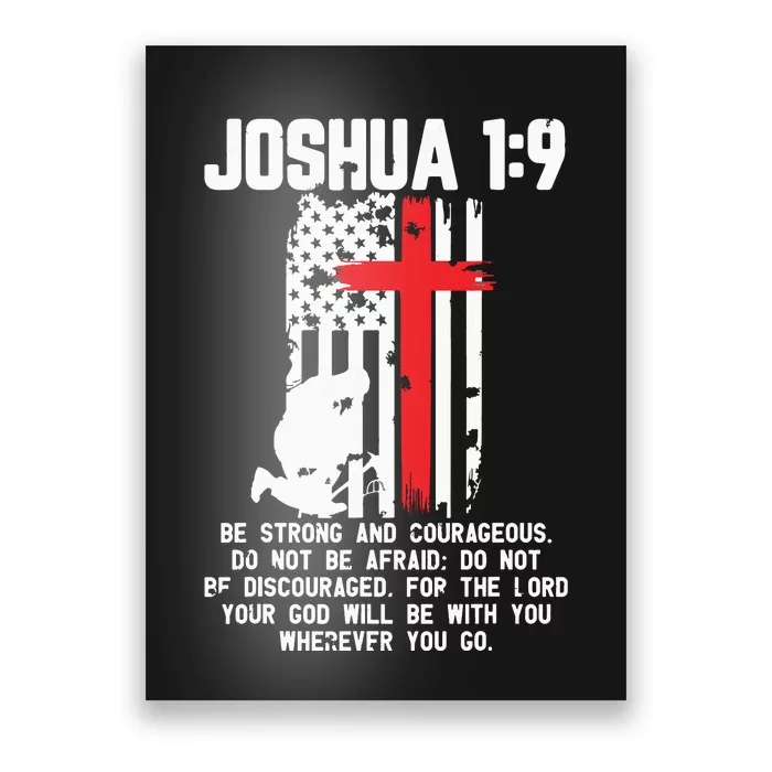 Thin Red Line Firefighter Cross Bible Verse Christian Poster