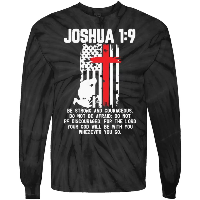 Thin Red Line Firefighter Cross Bible Verse Christian Tie-Dye Long Sleeve Shirt