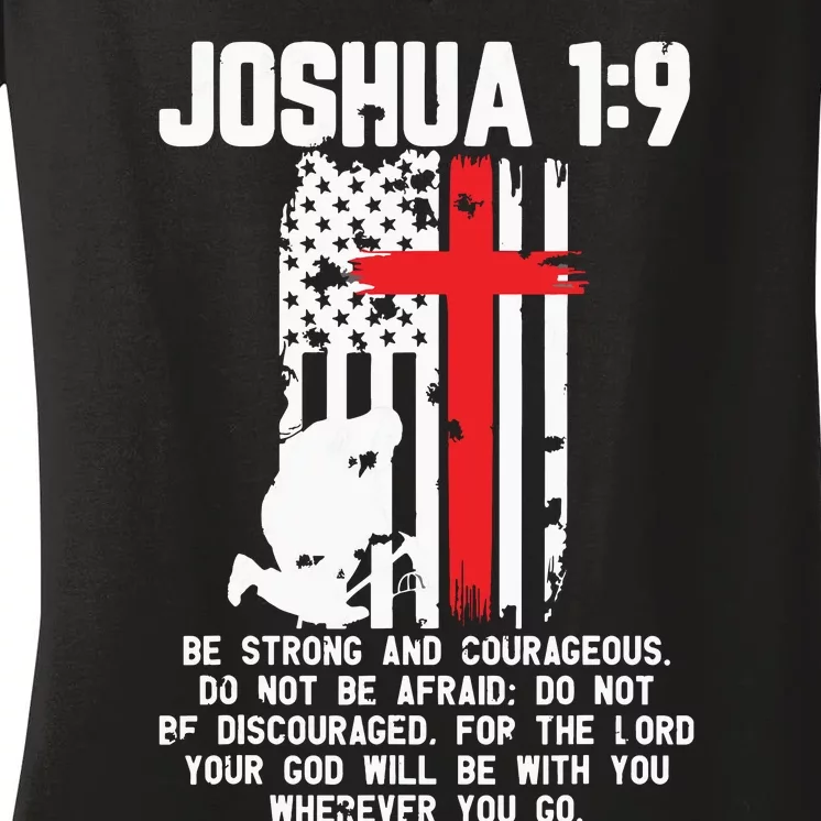 Thin Red Line Firefighter Cross Bible Verse Christian Women's V-Neck T-Shirt