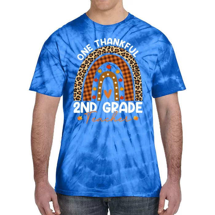 Thanksgiving Rainbow Leopard One Thankful 2nd Grade Teacher Gift Tie-Dye T-Shirt