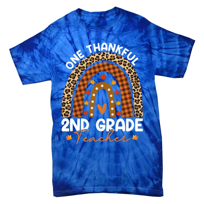 Thanksgiving Rainbow Leopard One Thankful 2nd Grade Teacher Gift Tie-Dye T-Shirt