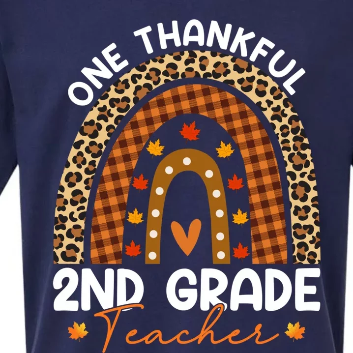 Thanksgiving Rainbow Leopard One Thankful 2nd Grade Teacher Gift Sueded Cloud Jersey T-Shirt