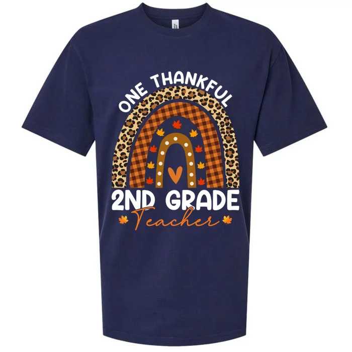 Thanksgiving Rainbow Leopard One Thankful 2nd Grade Teacher Gift Sueded Cloud Jersey T-Shirt