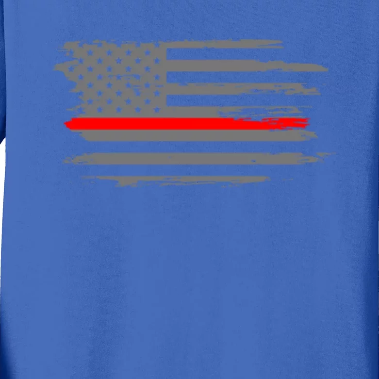 Thin Red Line Fire Fire And Rescue American Flag Gift Kids Long Sleeve Shirt