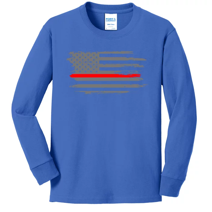 Thin Red Line Fire Fire And Rescue American Flag Gift Kids Long Sleeve Shirt