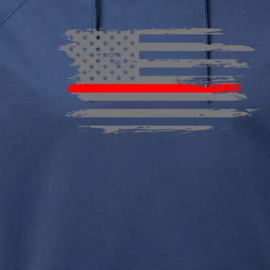 Thin Red Line Fire Fire And Rescue American Flag Gift Performance Fleece Hoodie