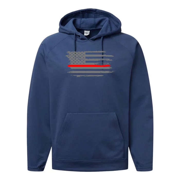 Thin Red Line Fire Fire And Rescue American Flag Gift Performance Fleece Hoodie