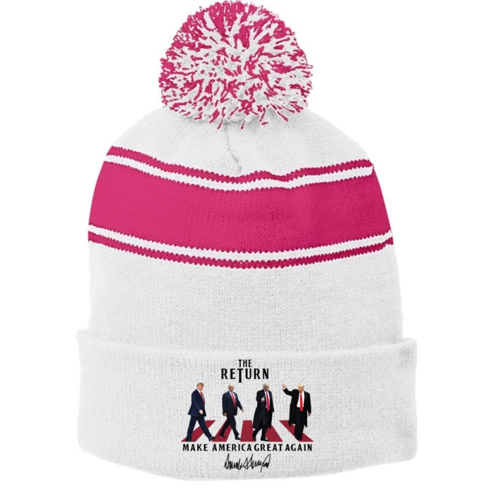 The Return Make America Great Trump For President Stripe Pom Pom Beanie