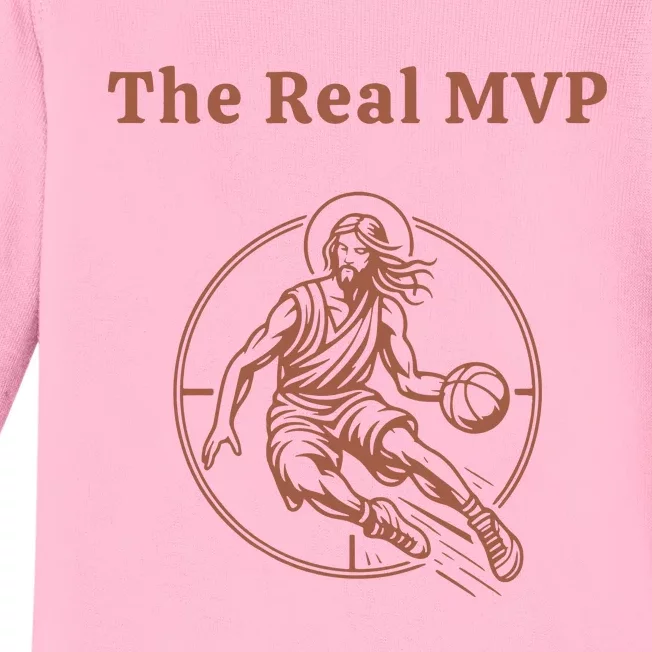 The Real Mvp Jesus Baby Long Sleeve Bodysuit