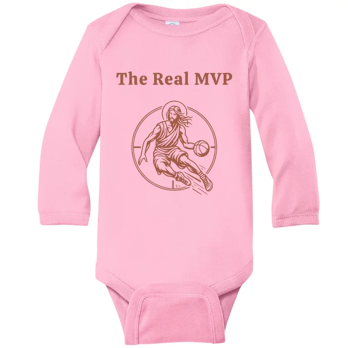 The Real Mvp Jesus Baby Long Sleeve Bodysuit