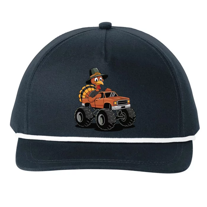 Turkey Riding Monster Truck For Thanksgiving Snapback Five-Panel Rope Hat