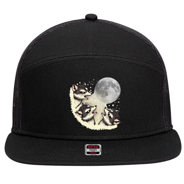 Three Raccoon Moon With 3 Raccoons 7 Panel Mesh Trucker Snapback Hat