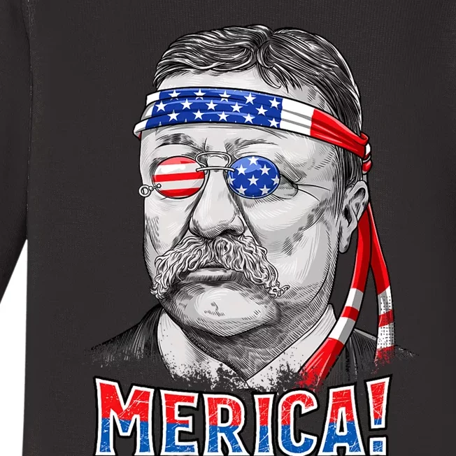 Theodore Roosevelt Merica 4th July Usa Us President Baby Long Sleeve Bodysuit