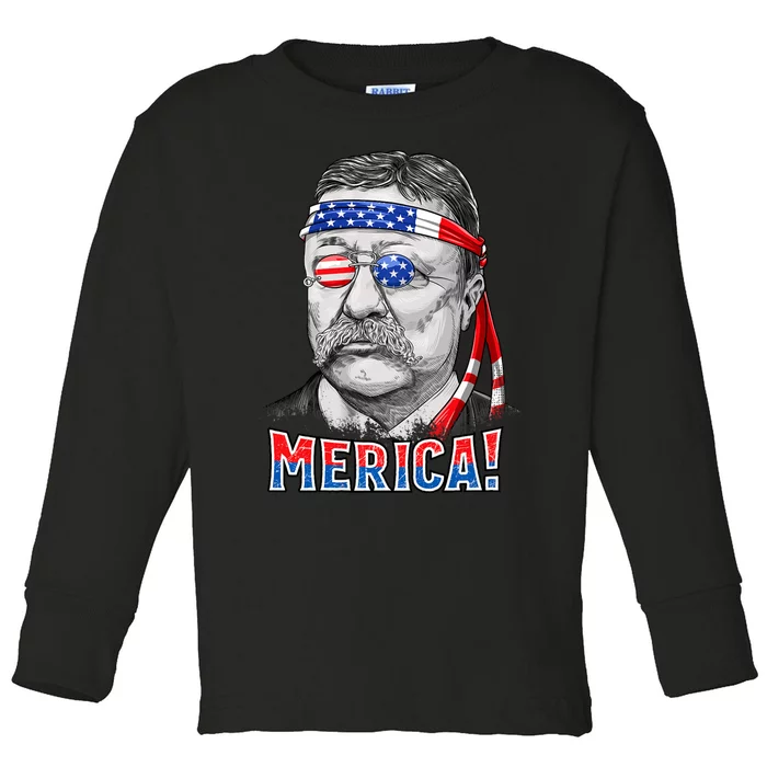 Theodore Roosevelt Merica 4th July Usa Us President Toddler Long Sleeve Shirt