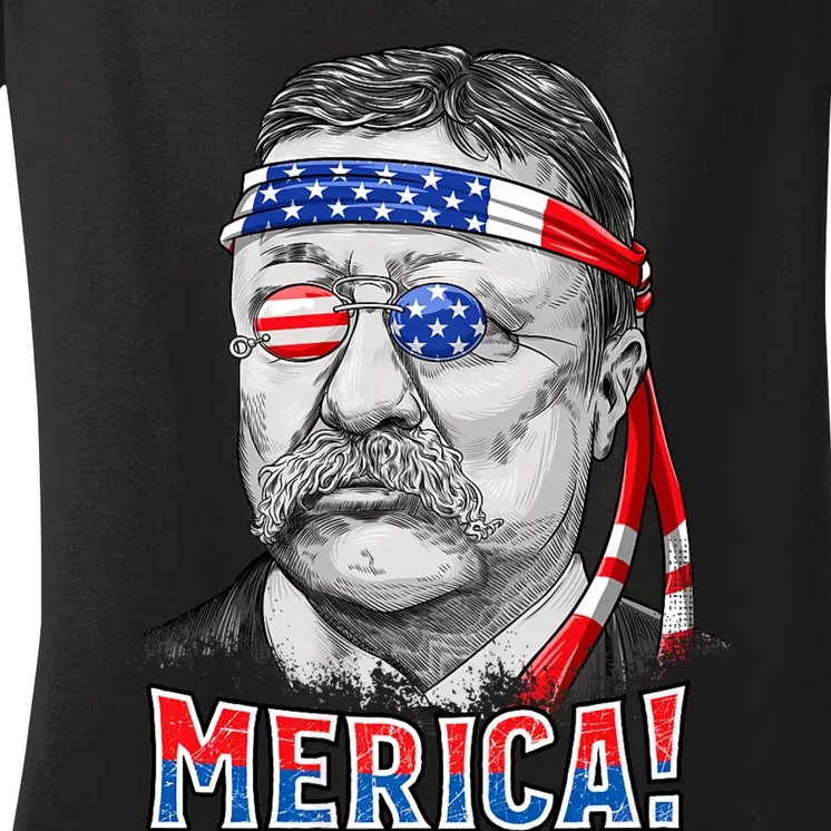 Theodore Roosevelt Merica 4th July Usa Us President Women's V-Neck T-Shirt