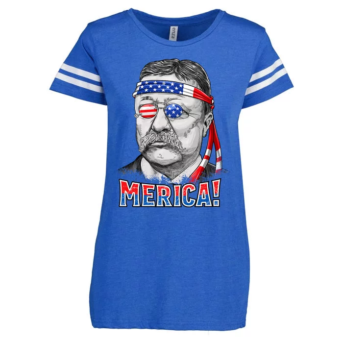 Theodore Roosevelt Merica 4th July Usa Us President Enza Ladies Jersey Football T-Shirt