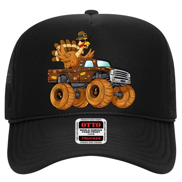 Turkey Riding Monster Truck Boy Thanksgiving High Crown Mesh Trucker Hat