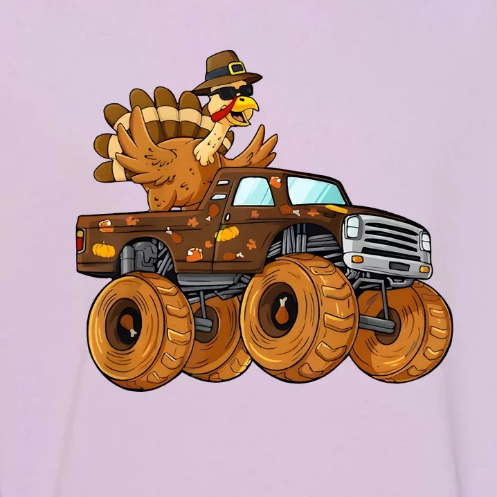 Turkey Riding Monster Truck Boy Thanksgiving Garment-Dyed Sweatshirt