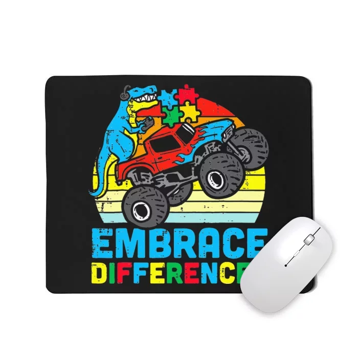 T rex Monster Truck Embrace Differences Autism Awareness Mousepad