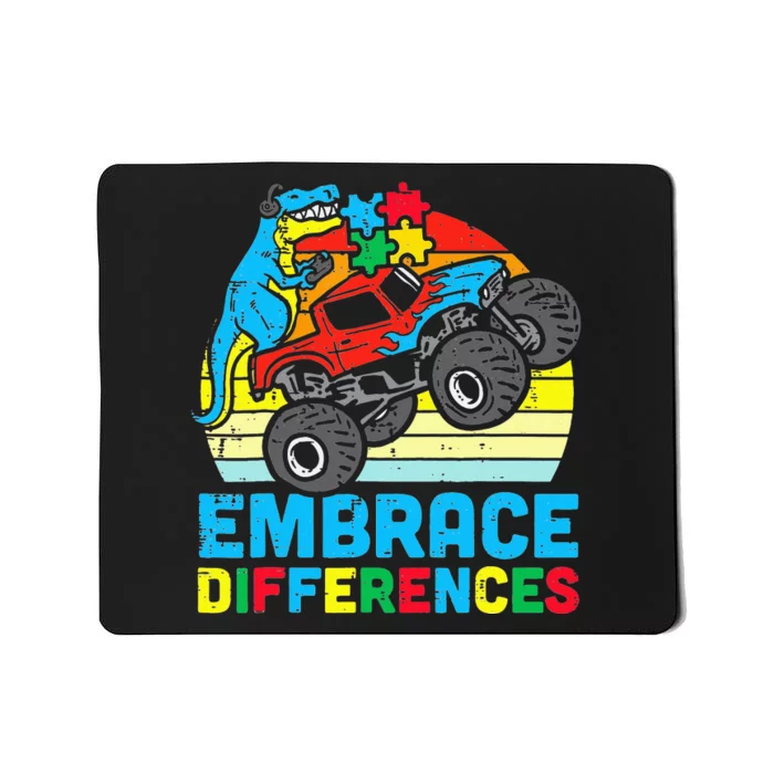 T rex Monster Truck Embrace Differences Autism Awareness Mousepad