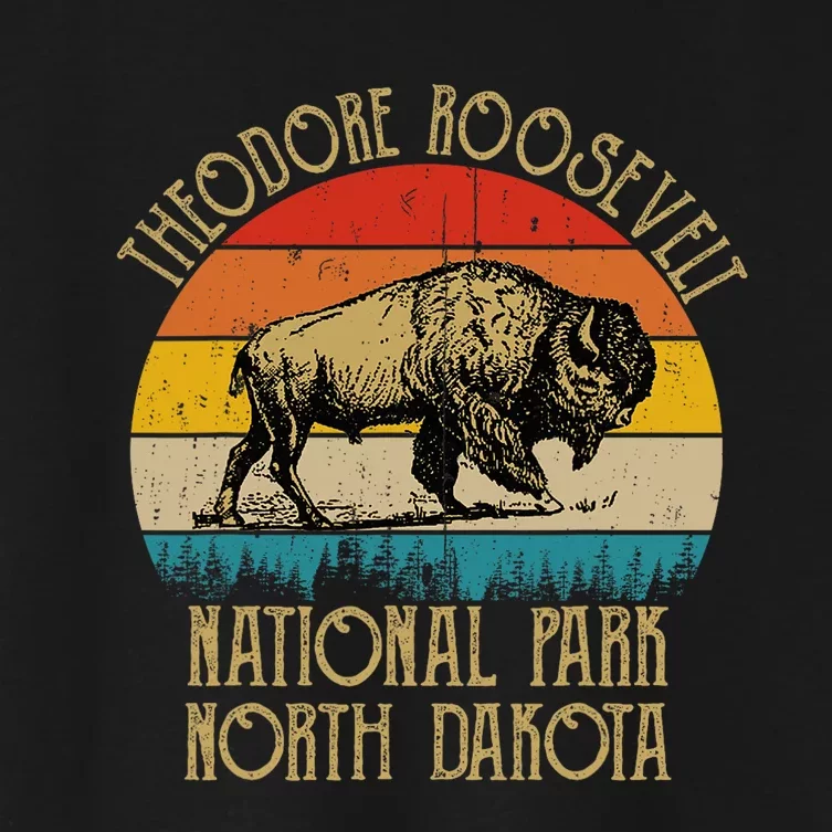 Theodore Roosevelt National Park North Dakota Buffalo Retro Women's Crop Top Tee