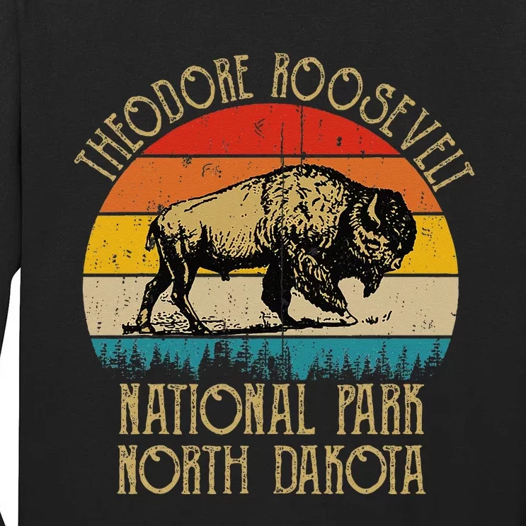 Theodore Roosevelt National Park North Dakota Buffalo Retro Tall Long Sleeve T-Shirt