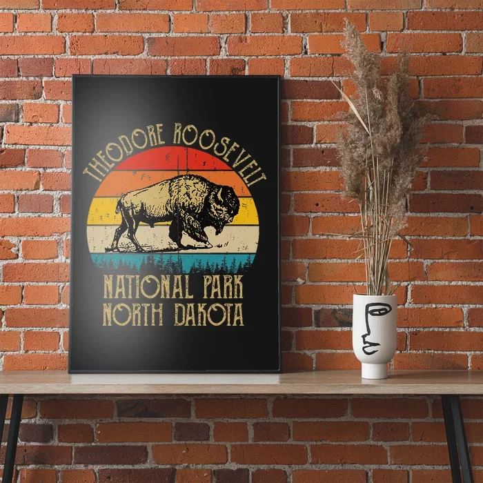 Theodore Roosevelt National Park North Dakota Buffalo Retro Poster