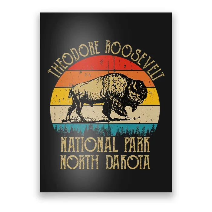 Theodore Roosevelt National Park North Dakota Buffalo Retro Poster