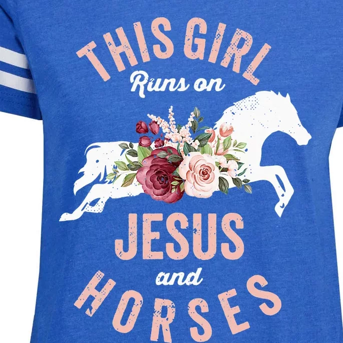 This Runs On Jesus And Horses Horse Riding Enza Ladies Jersey Football T-Shirt