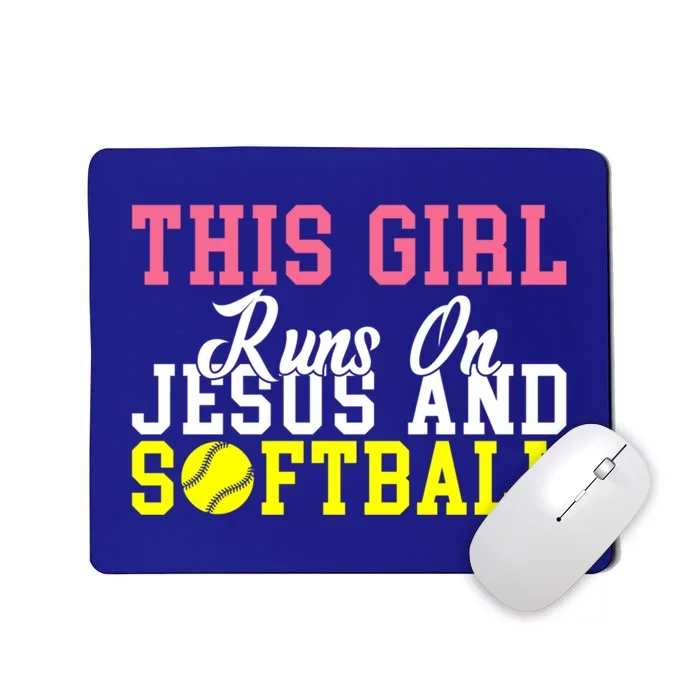 This Runs On Jesus And Softball Gift Mousepad