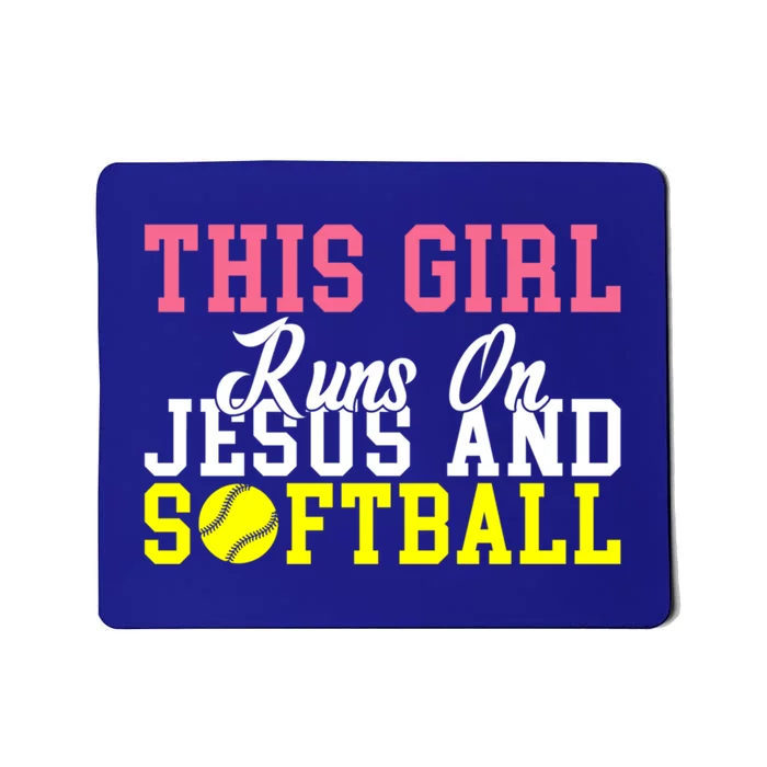 This Runs On Jesus And Softball Gift Mousepad