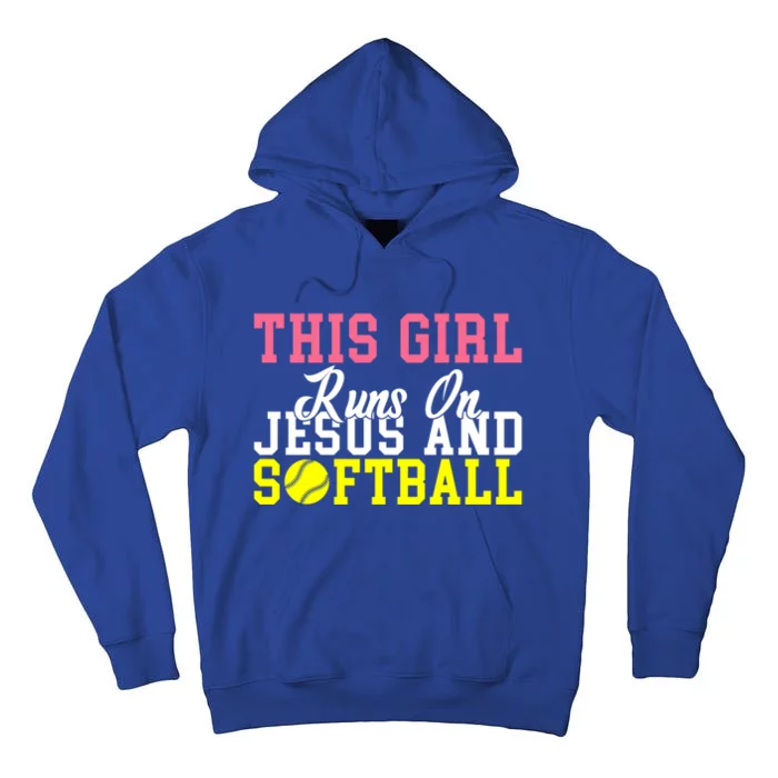 This Runs On Jesus And Softball Gift Tall Hoodie