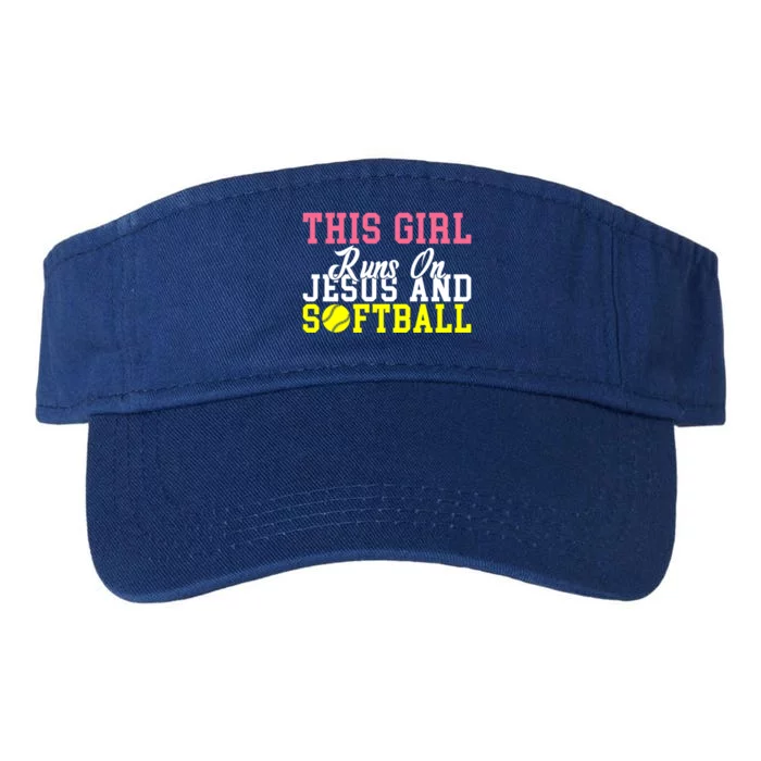 This Runs On Jesus And Softball Gift Valucap Bio-Washed Visor