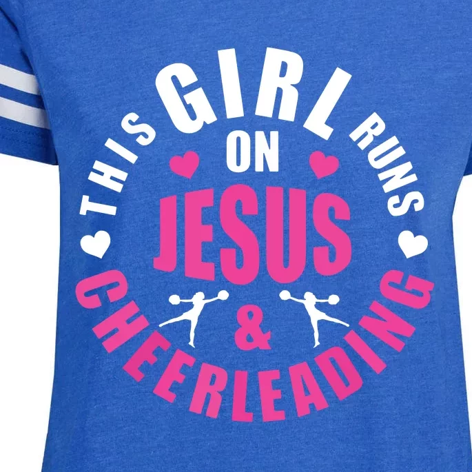 This Runs On Jesus And Cheerleading Gifts Enza Ladies Jersey Football T-Shirt