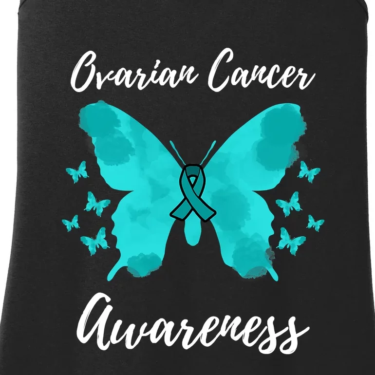 Teal Ribbon Ovarian Cancer Awareness Ladies Essential Tank