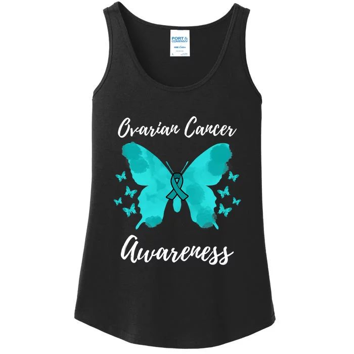 Teal Ribbon Ovarian Cancer Awareness Ladies Essential Tank