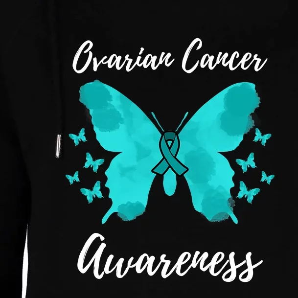 Teal Ribbon Ovarian Cancer Awareness Womens Funnel Neck Pullover Hood