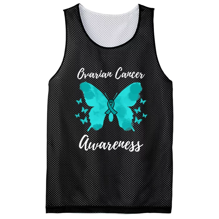 Teal Ribbon Ovarian Cancer Awareness Mesh Reversible Basketball Jersey Tank