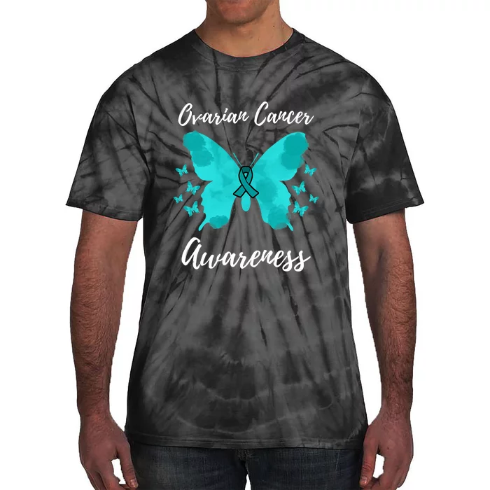 Teal Ribbon Ovarian Cancer Awareness Tie-Dye T-Shirt