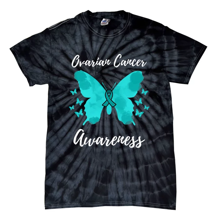 Teal Ribbon Ovarian Cancer Awareness Tie-Dye T-Shirt