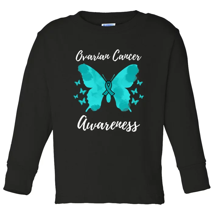 Teal Ribbon Ovarian Cancer Awareness Toddler Long Sleeve Shirt