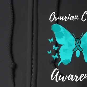 Teal Ribbon Ovarian Cancer Awareness Full Zip Hoodie