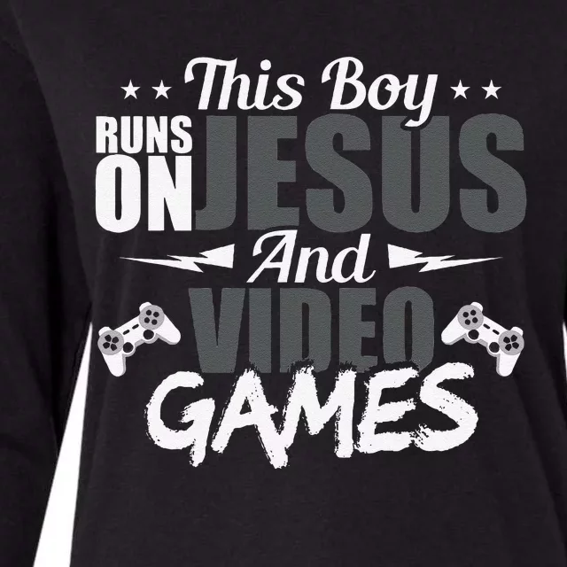 This Runs On Jesus And Video Games Lover Gift Player Womens Cotton Relaxed Long Sleeve T-Shirt