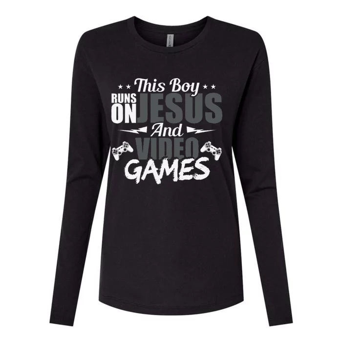 This Runs On Jesus And Video Games Lover Gift Player Womens Cotton Relaxed Long Sleeve T-Shirt