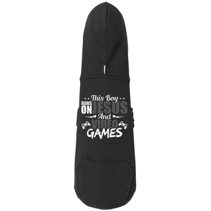 This Runs On Jesus And Video Games Lover Gift Player Doggie 3-End Fleece Hoodie