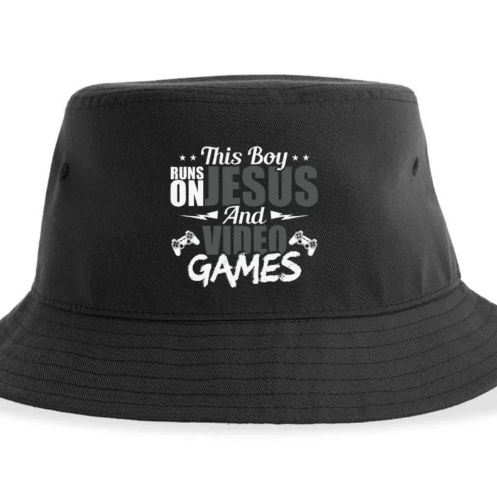 This Runs On Jesus And Video Games Lover Gift Player Sustainable Bucket Hat