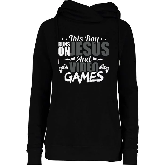 This Runs On Jesus And Video Games Lover Gift Player Womens Funnel Neck Pullover Hood